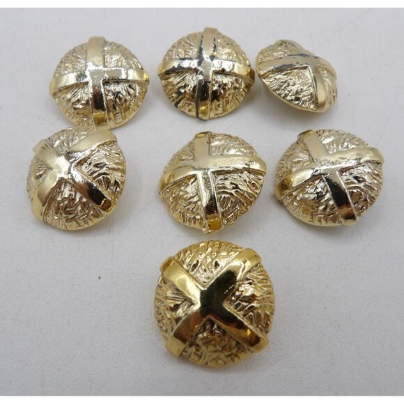 Gold Tone Metal Domed Cross Shaft Dress/Jacket Buttons Set Of 7 Heavy Weight 3/4 - Picture 1 of 2